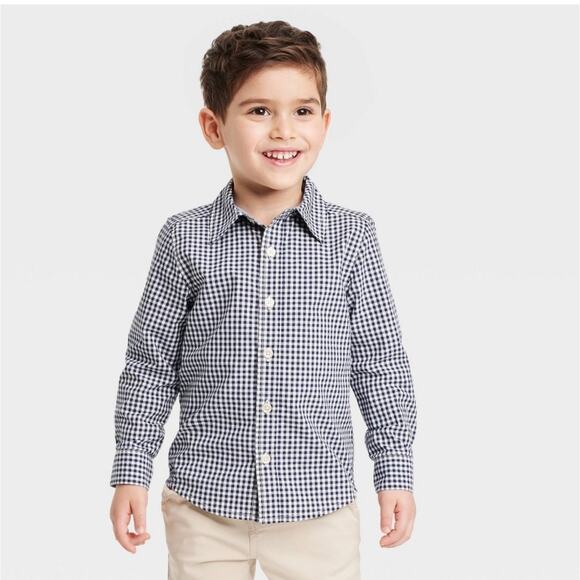 Oshkosh B'gosh Boys 3T Collared button Down Shirt Checkered blue White Preppy - Picture 1 of 5